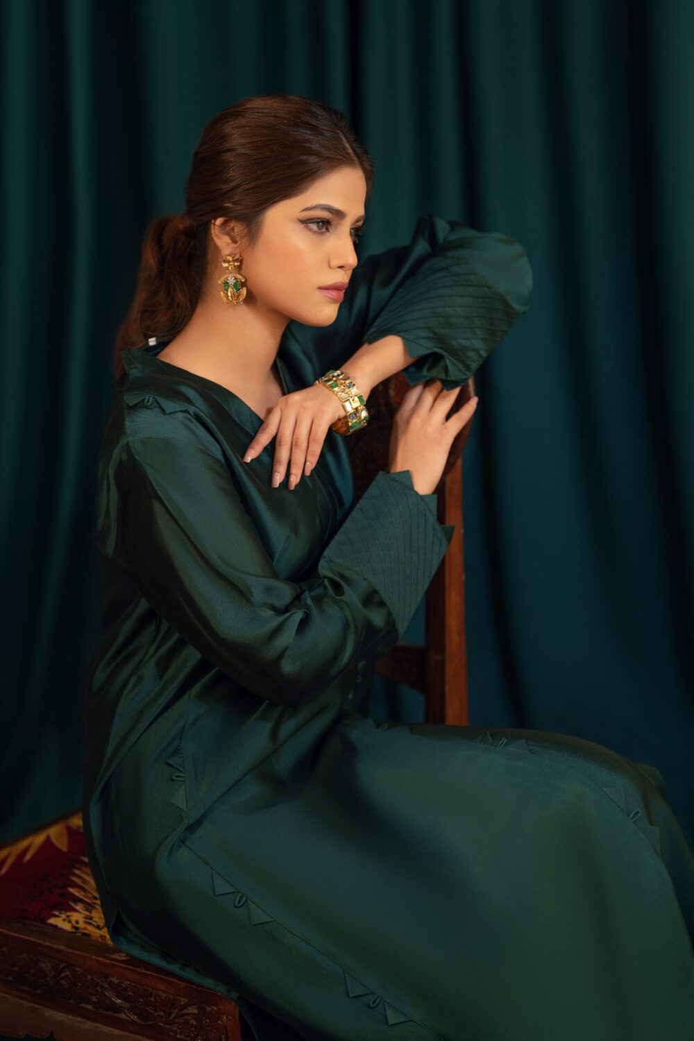 green emerald velvet dress Green Georgette Silk Salwar Kameez – HATKE BRIDE main image 1